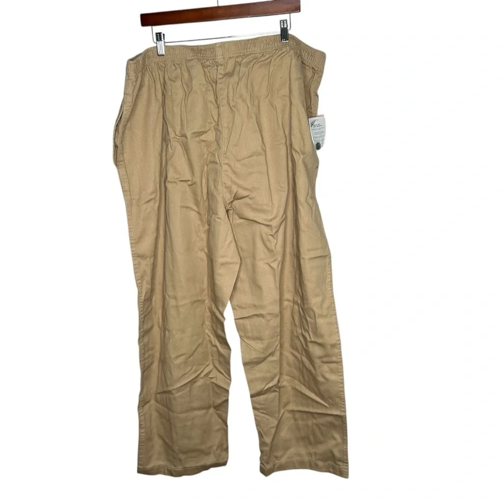 New Woman Within Plus Size Khaki Elastic Waist Classic Fit Pants 28W Pockets